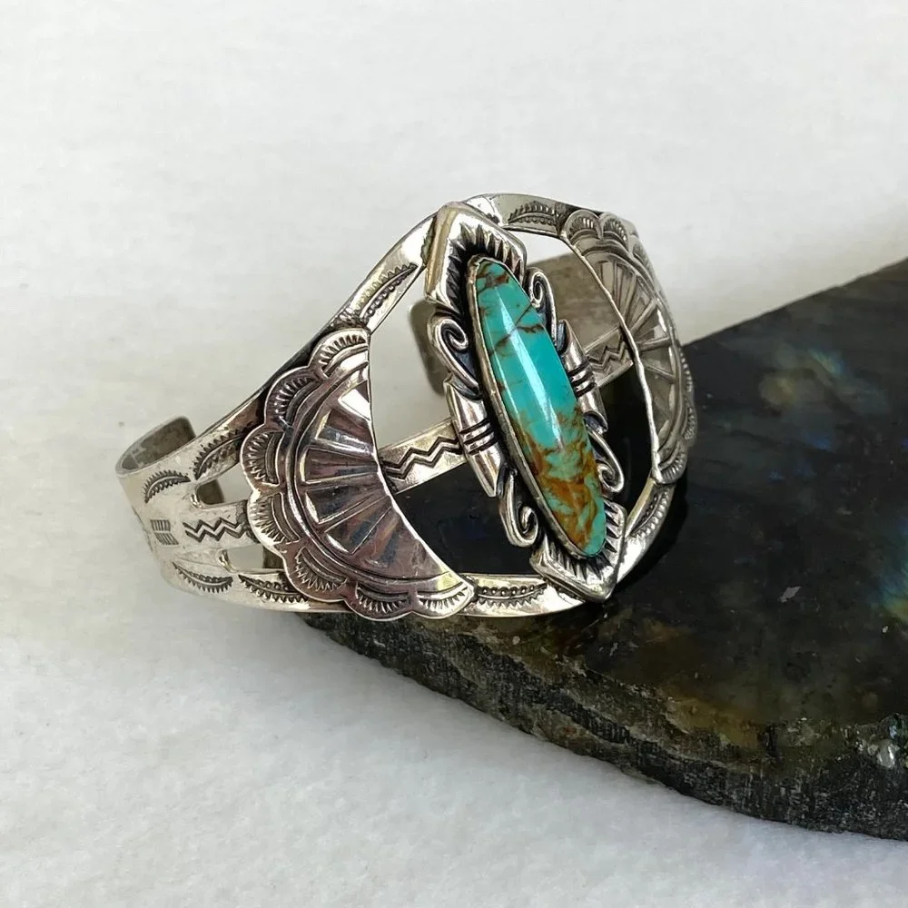VTG Bell Trading Sterling Silver 925 Southwest Turquoise Wide Band Cuff Bracelet - Picture 3 of 16